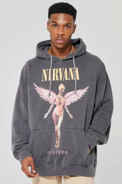 boohooMAN Oversized Nirvana Washed License Hoodie | UK| Hoodies & Sweatshirts