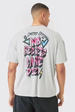 Oversized No Regrets Graffiti Wash Back Print T-shirt | UK^boohooMAN Discount