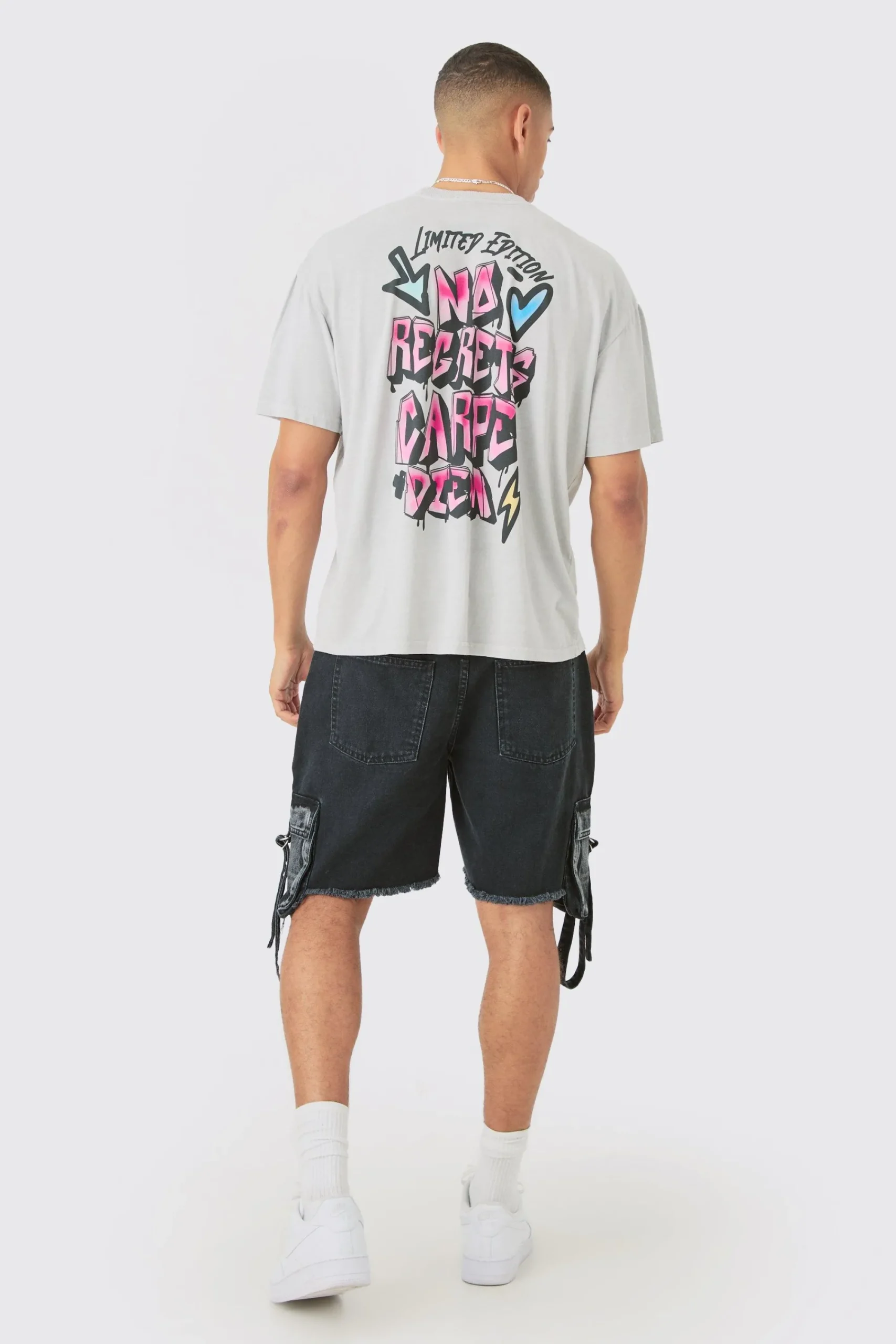 Oversized No Regrets Graffiti Wash Back Print T-shirt | UK^boohooMAN Discount