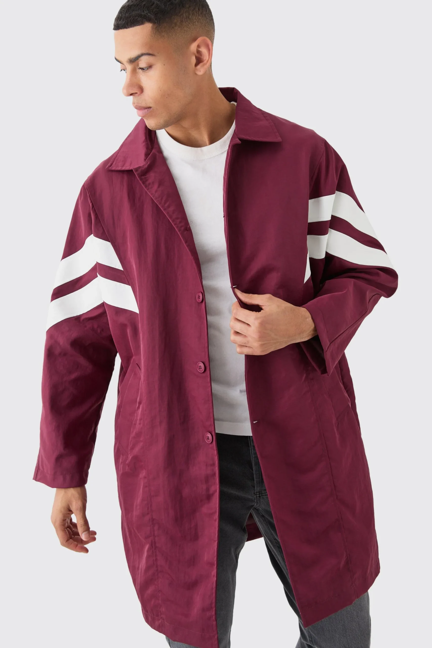 boohooMAN Oversized Nylon Mac With Pu Stripes | UK| Coats & Jackets