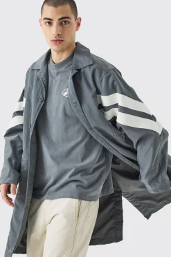 boohooMAN Oversized Nylon Mac With Pu Stripes | UK| Coats & Jackets