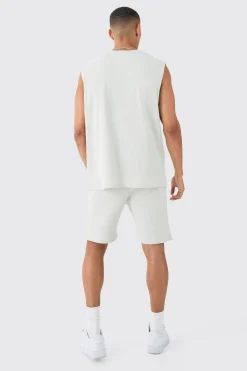 Oversized OFCL Dept Rib Printed Tank & Shorts Set | UK^boohooMAN Hot