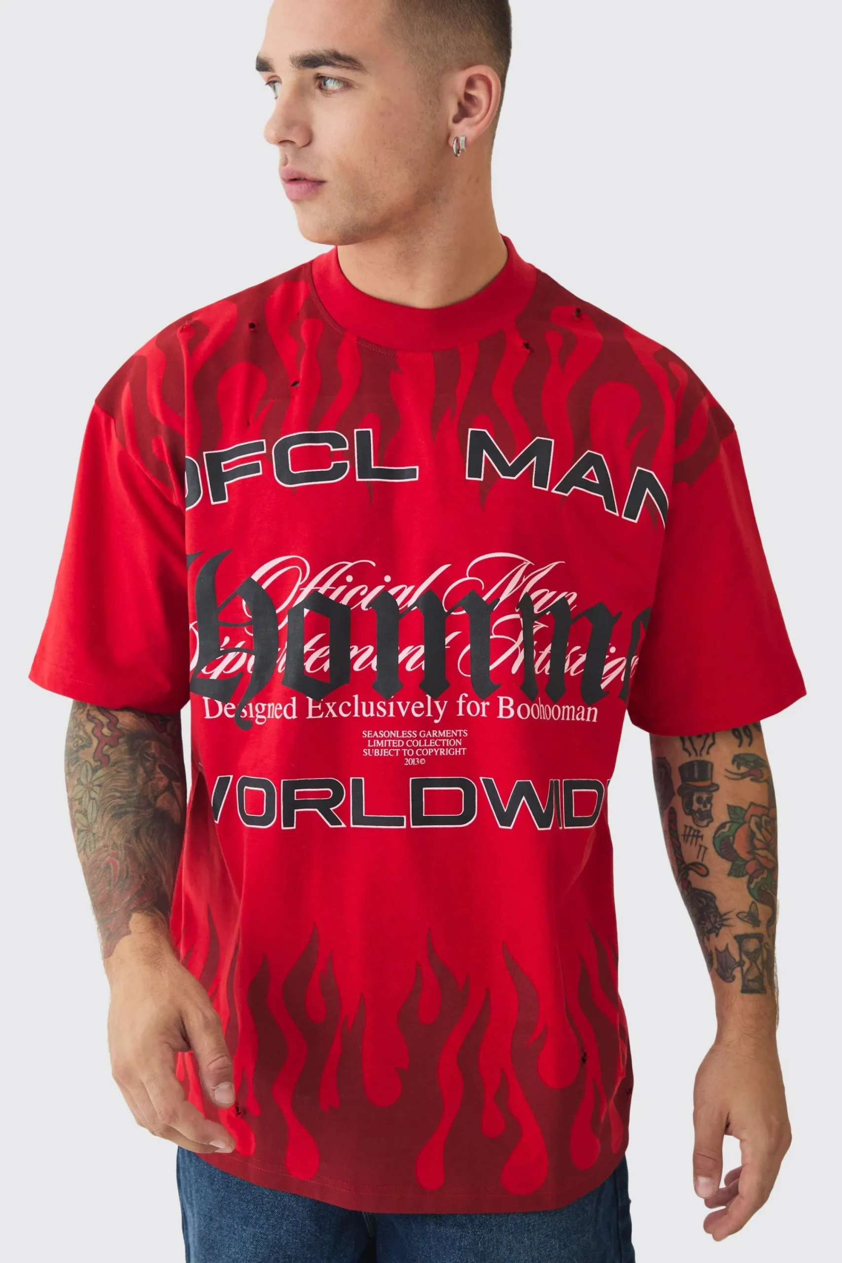 Oversized OFCL Man Homme Distressed Heavyweight T-shirt | UK^boohooMAN Best