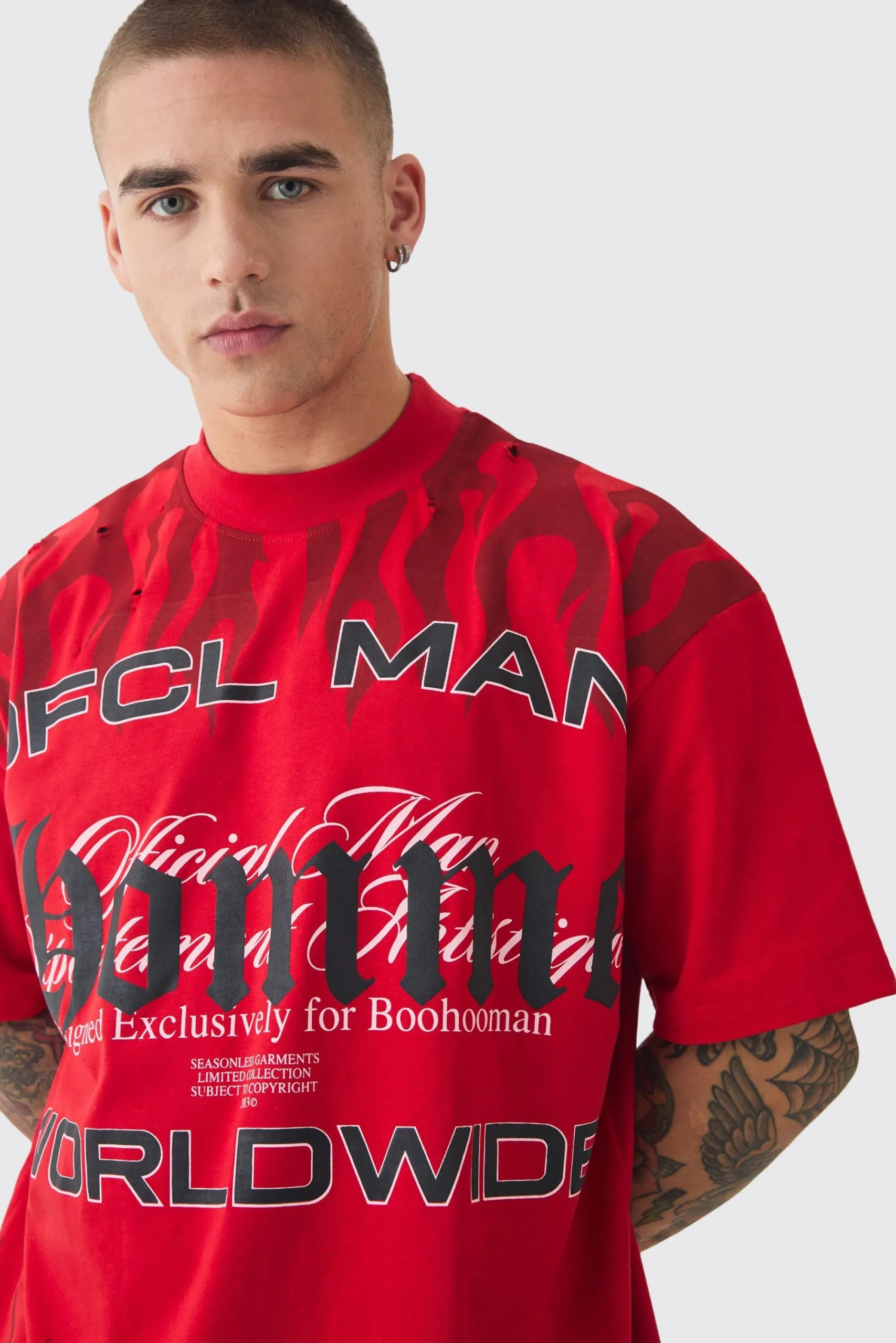 Oversized OFCL Man Homme Distressed Heavyweight T-shirt | UK^boohooMAN Best