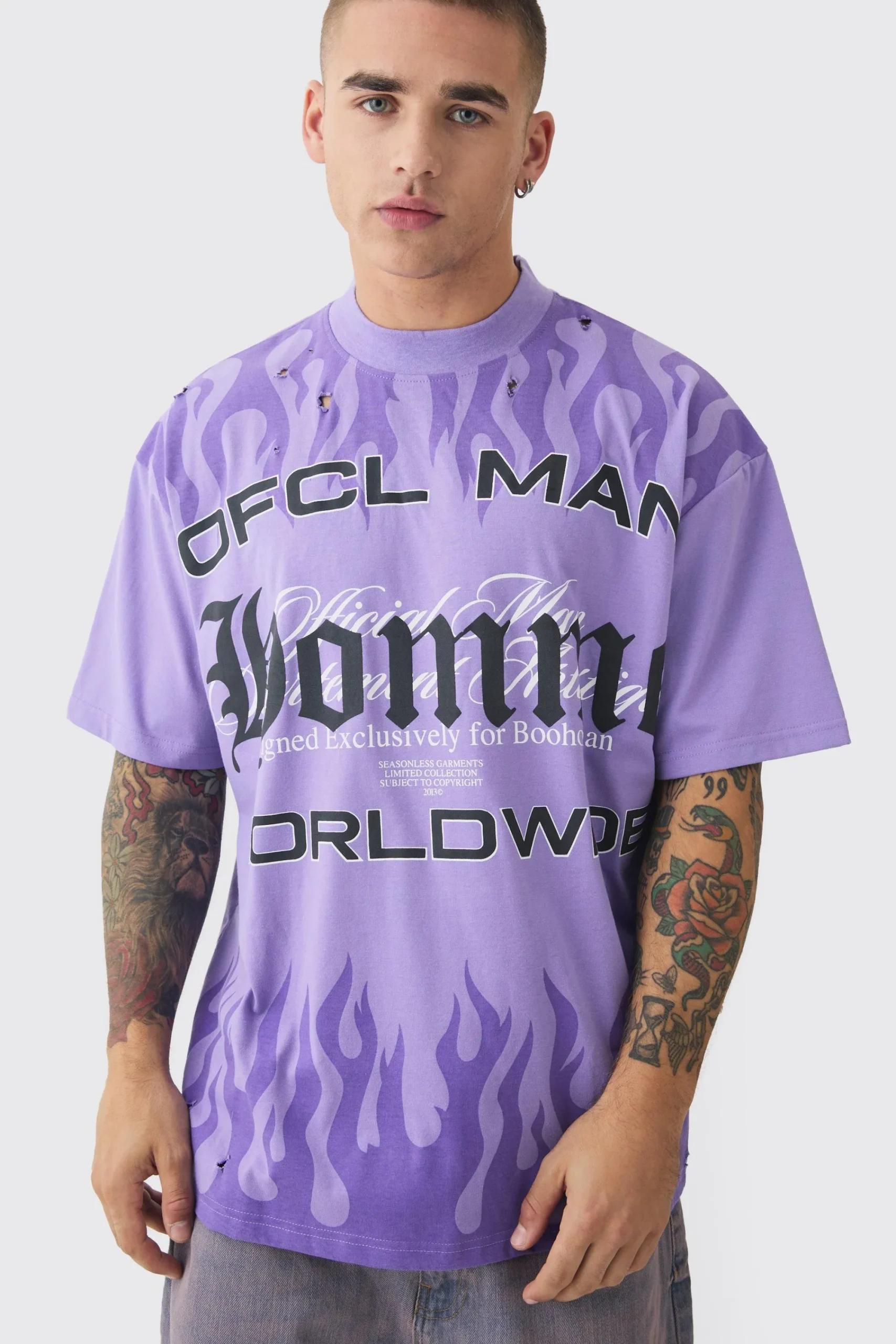 Oversized OFCL Man Homme Distressed Heavyweight T-shirt | UK^boohooMAN Online