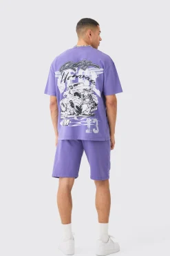 boohooMAN Oversized Ofcl Racing Washed T-shirt & Long Length Shorts | UK| Sets & Co-Ords|Tracksuits