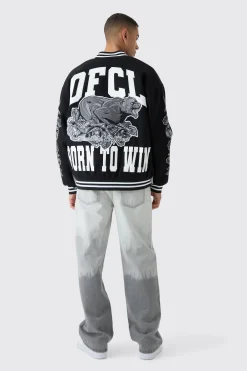 boohooMAN Oversized OFCL Rose Varsity Jacket In | UK| Coats & Jackets