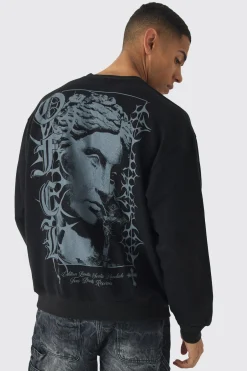 boohooMAN Oversized OFCL Tonal Renaissance Print Sweatshirt | UK| Hoodies & Sweatshirts