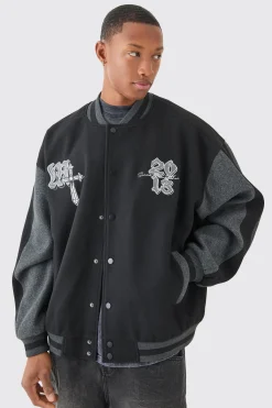 boohooMAN Oversized Official Colour Block Varsity Jacket In | UK| Coats & Jackets