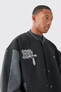 boohooMAN Oversized Official Colour Block Varsity Jacket In | UK| Coats & Jackets