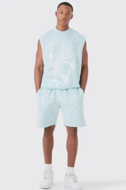 boohooMAN Oversized Official Large Print Tank & Short Set | UK| Tracksuits