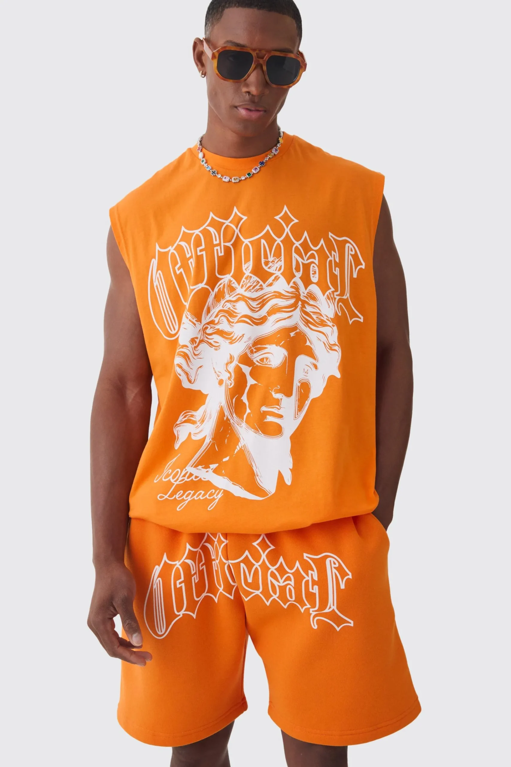 Oversized Official Large Print Tank & Short Set | UK^boohooMAN