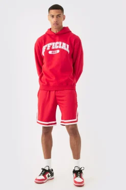 boohooMAN Oversized Official Varsity Hoodie And Basketball Short Tracksuit | UK| Tracksuits