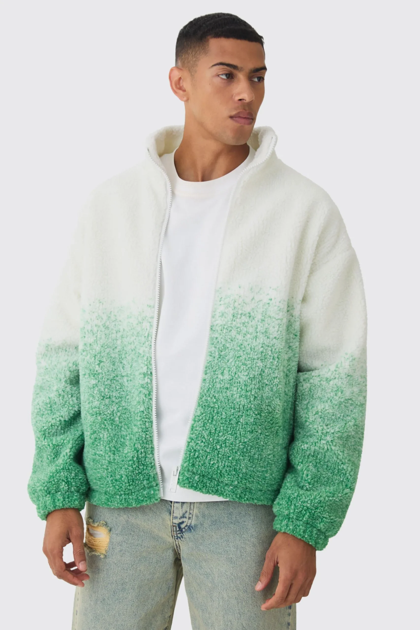 boohooMAN Oversized Ombre Borg Funnel Neck Jacket In | UK| Coats & Jackets