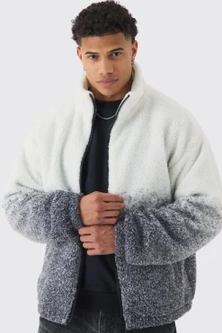 boohooMAN Oversized Ombre Borg Funnel Neck Jacket In | UK| Coats & Jackets