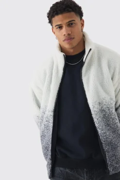 boohooMAN Oversized Ombre Borg Funnel Neck Jacket In | UK| Coats & Jackets