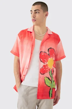 boohooMAN Oversized Ombre Flower Print Linen Look Shirt | UK| Shirts