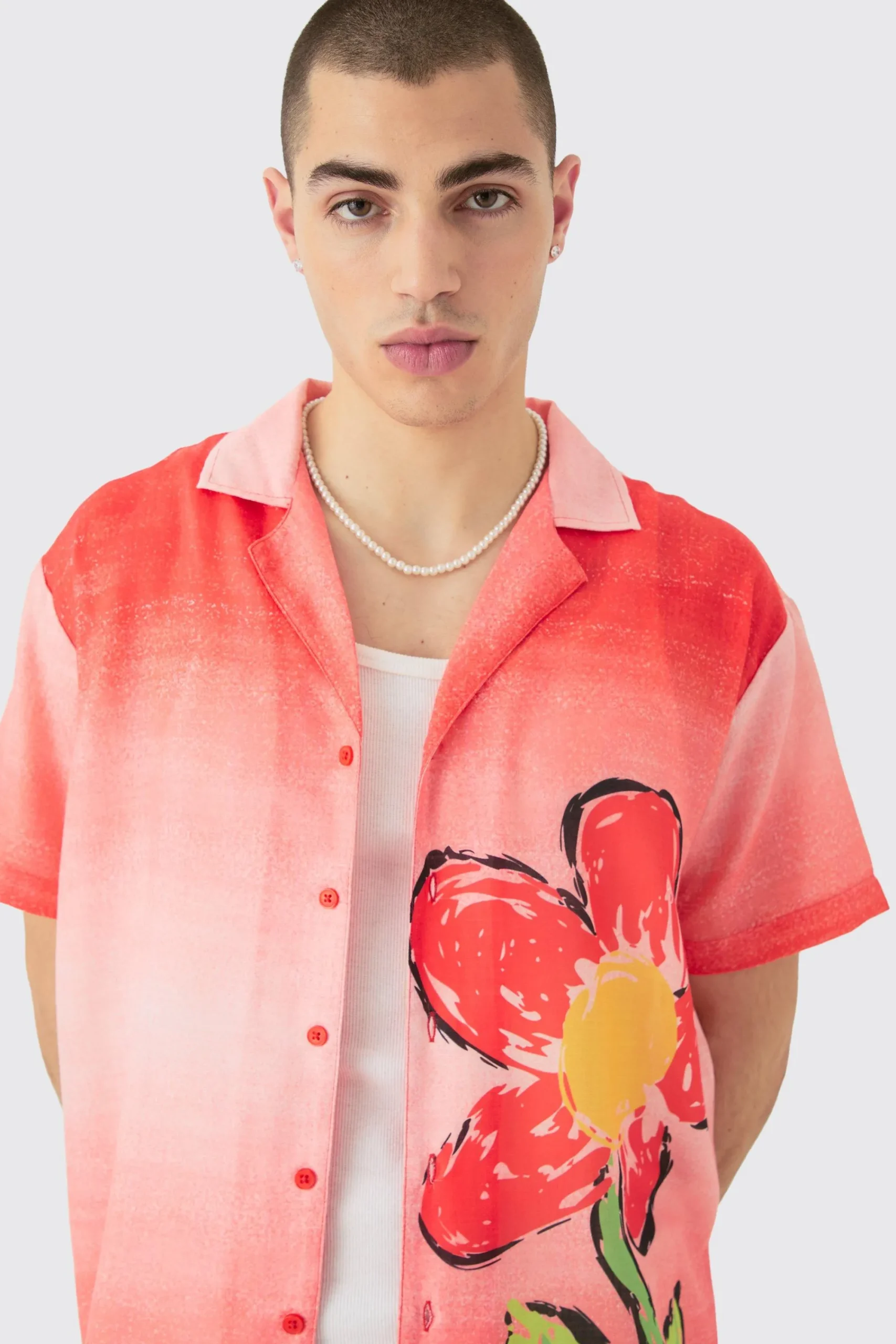 boohooMAN Oversized Ombre Flower Print Linen Look Shirt | UK| Shirts