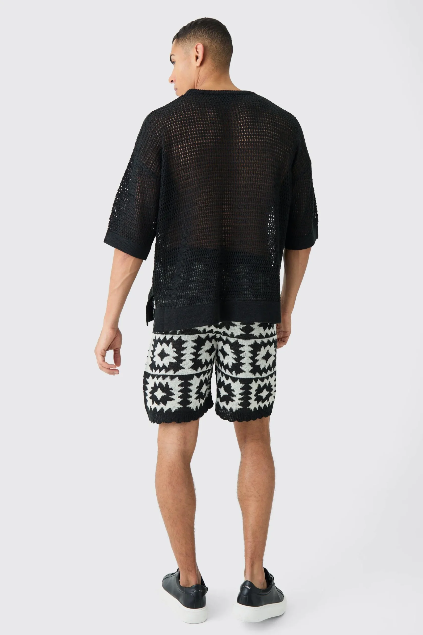 boohooMAN Oversized Open Stitch Crochet Short Knitted Set | UK| Sets & Co-Ords