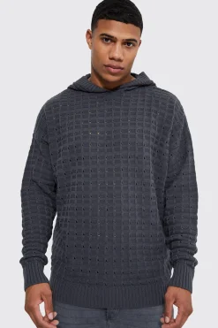 boohooMAN Oversized Open Stitch Hoodie | UK| Knitwear