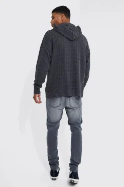 boohooMAN Oversized Open Stitch Hoodie | UK| Knitwear