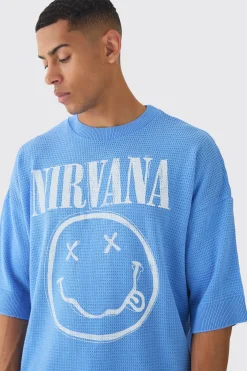 Oversized Open Stitch Nirvana License Printed Knitted T-shirt | UK^boohooMAN Discount