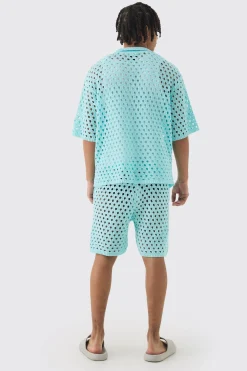 boohooMAN Oversized Open Stitch Polo & Short Set | UK| Sets & Co-Ords