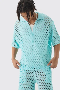 boohooMAN Oversized Open Stitch Polo & Short Set | UK| Sets & Co-Ords