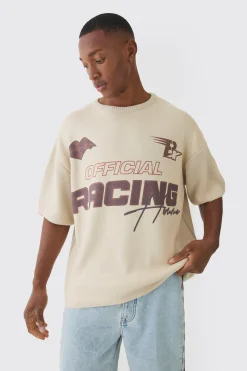 Oversized Open Stitch Printed Knitted T-shirt | UK^boohooMAN Hot