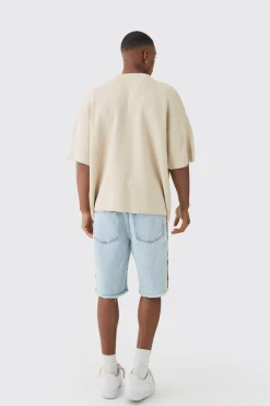 Oversized Open Stitch Printed Knitted T-shirt | UK^boohooMAN Hot