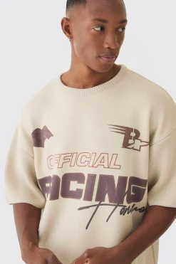 Oversized Open Stitch Printed Knitted T-shirt | UK^boohooMAN Hot