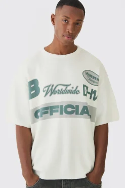Oversized Open Stitch Printed Knitted T-shirt | UK^boohooMAN Sale