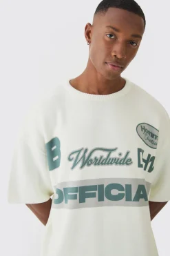 Oversized Open Stitch Printed Knitted T-shirt | UK^boohooMAN Sale