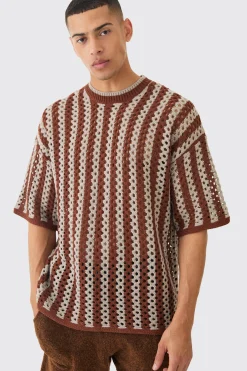 Oversized Open Stitch Stripe T-shirt | UK^boohooMAN