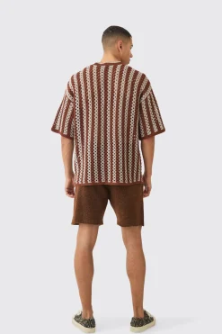 Oversized Open Stitch Stripe T-shirt | UK^boohooMAN