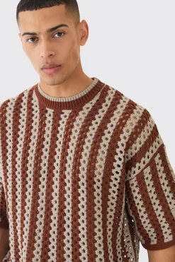 Oversized Open Stitch Stripe T-shirt | UK^boohooMAN