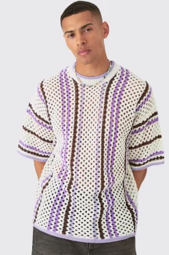 Oversized Open Stitch Stripe T-shirt | UK^boohooMAN Best