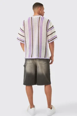 Oversized Open Stitch Stripe T-shirt | UK^boohooMAN Best
