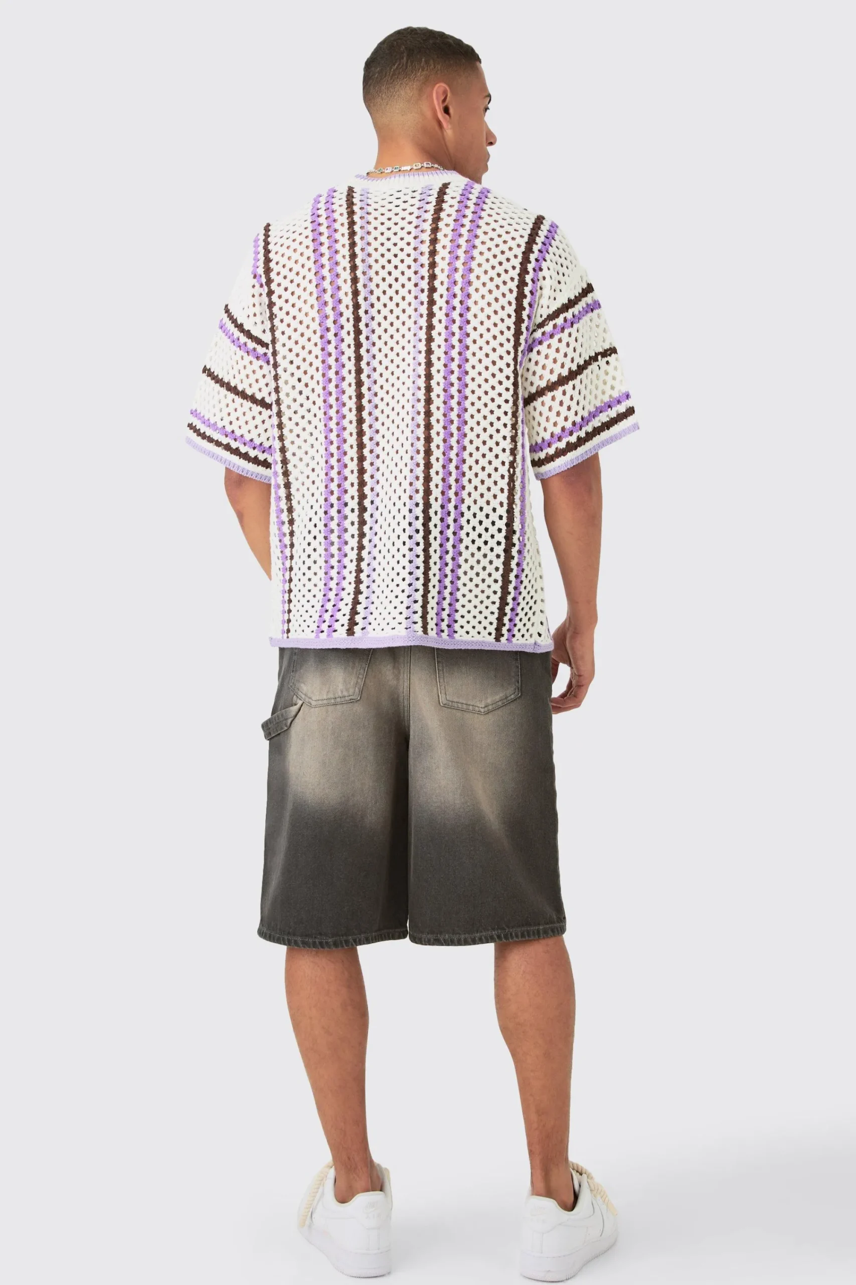 Oversized Open Stitch Stripe T-shirt | UK^boohooMAN Best