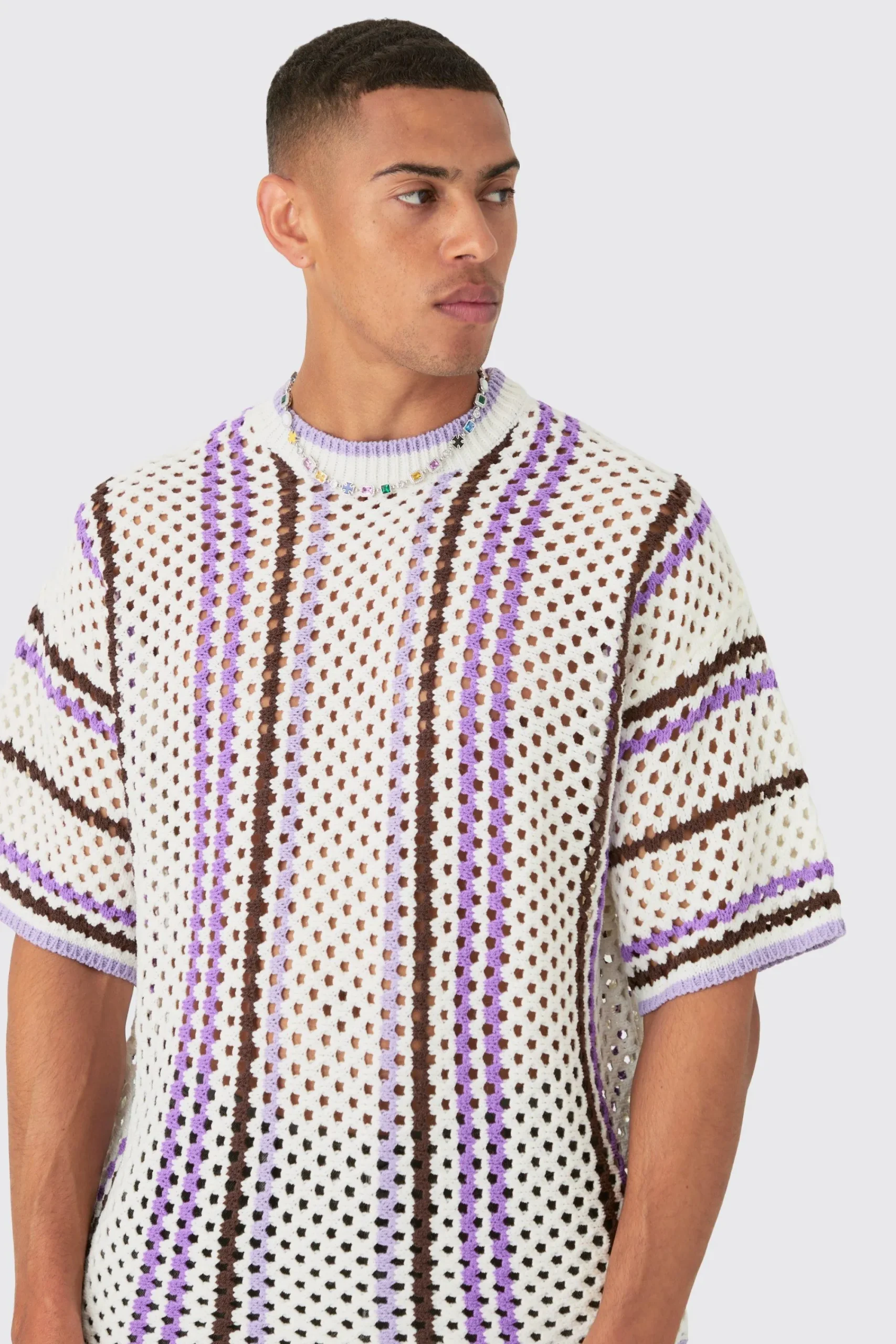 Oversized Open Stitch Stripe T-shirt | UK^boohooMAN Best