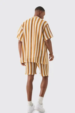 boohooMAN Oversized Open Stitch Stripe Knit Shirt In | UK| Shirts
