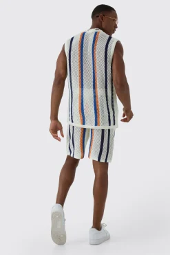 Oversized Open Stitch Stripe Knitted Tank Set | UK^boohooMAN Best