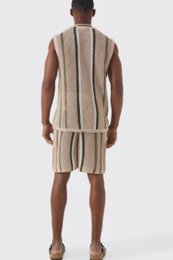 Oversized Open Stitch Stripe Knitted Tank Set | UK^boohooMAN Best