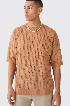 Oversized Open Stitch Tshirt With Pocket In | UK^boohooMAN Outlet