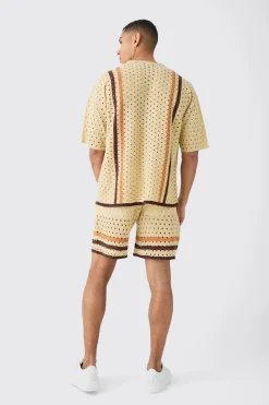 boohooMAN Oversized Open Stitch T-shirt Short Knitted Set | UK| Sets & Co-Ords|Knitwear