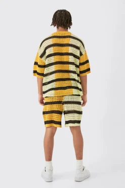 boohooMAN Oversized Open Stitch T-shirt Short Knitted Set | UK| Sets & Co-Ords