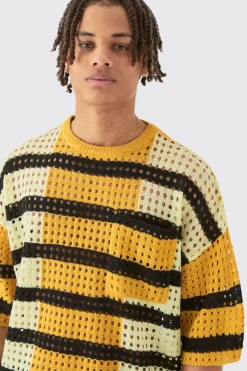 boohooMAN Oversized Open Stitch T-shirt Short Knitted Set | UK| Sets & Co-Ords