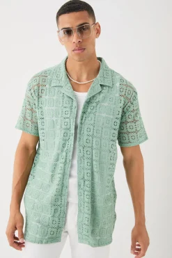 boohooMAN Oversized Open Weave Lace Shirt | UK| Shirts
