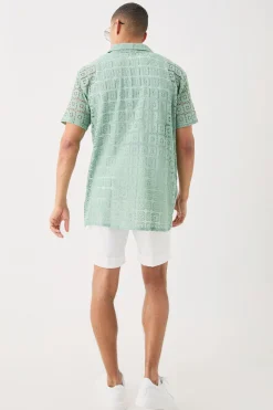 boohooMAN Oversized Open Weave Lace Shirt | UK| Shirts