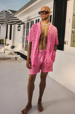 boohooMAN Oversized Open Weave Lace Shirt & Short Set | UK| Sets & Co-Ords